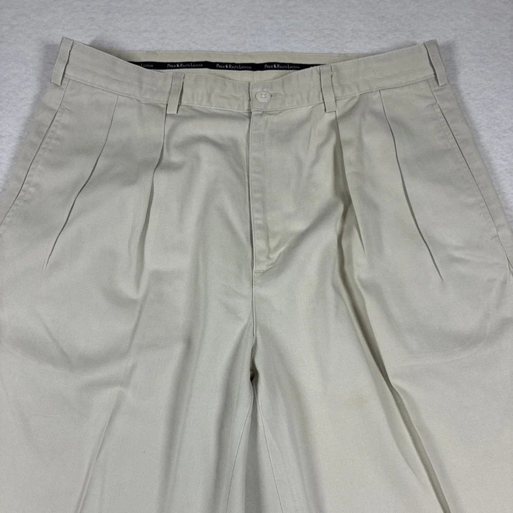 Vintage Polo Ralph Lauren Pants 35x32 Double Pleated Chino Made In USA 90s
